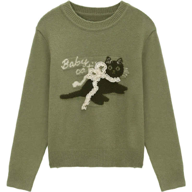 Mishow Cat Jacquard Three-Dimensional Bow Pullover MXE86Z2750