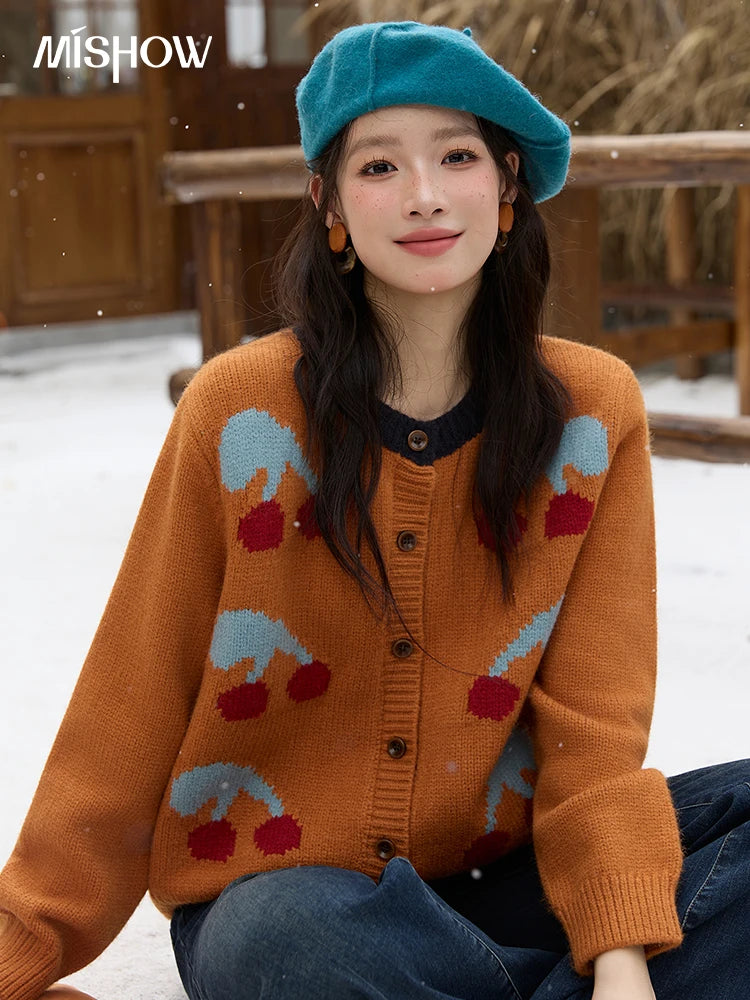 Mishow Cherry Jacquard Retro Sweet Cardigan MXE88Z2689