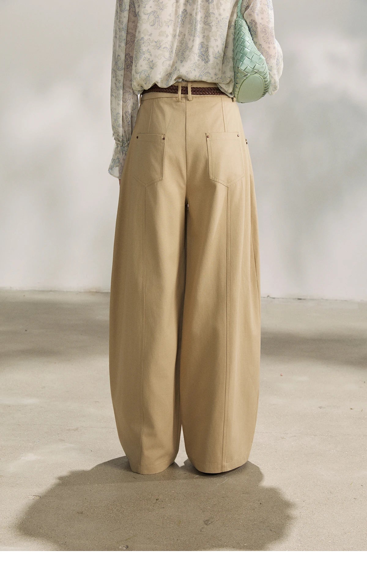 MISHOW Khaki Wide Leg Pants High Waist Belted Rear Pocket MXF13K1237