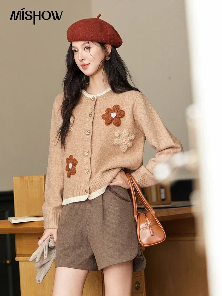 Mishow Flower Pattern Color Clash Metal Button Cardigan MXD56Z0919