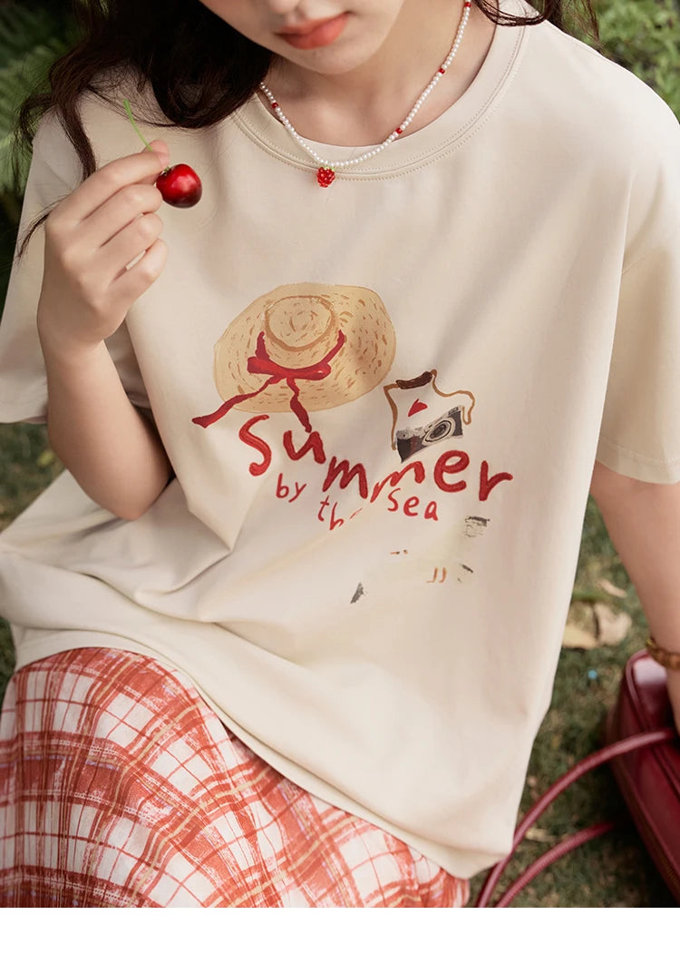 Mishow Cartoon Print Loose Round Neck Tee MXE34T0559