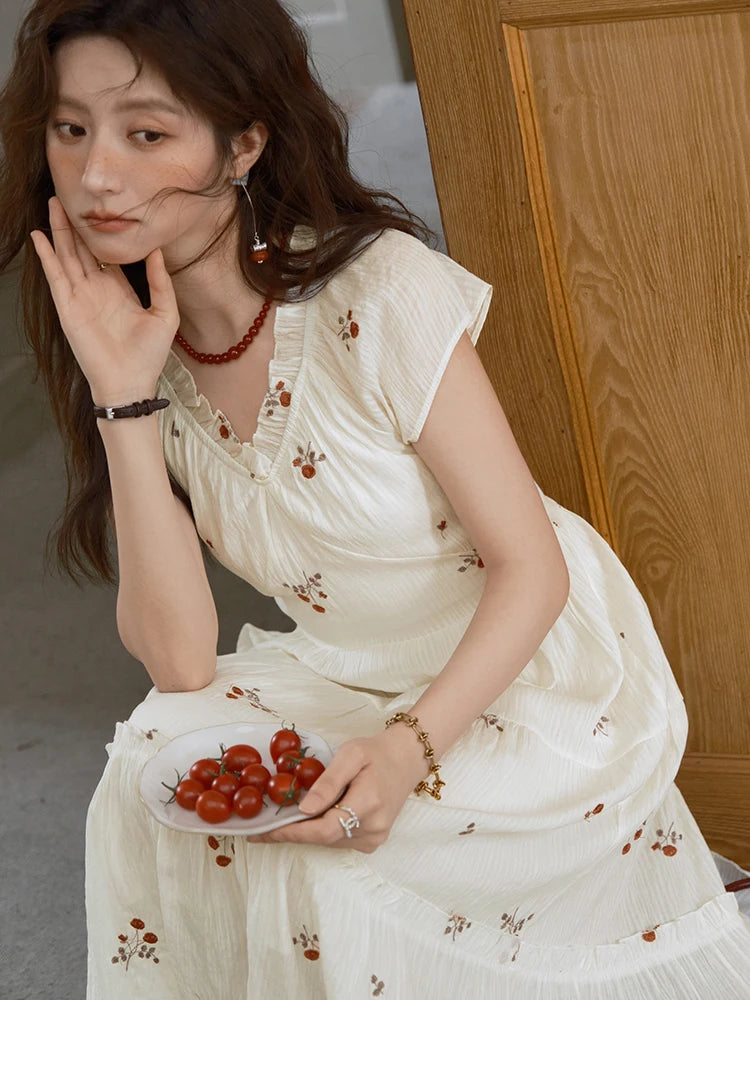 MISHOW V-Neck Chiffon Lace Embroidery Dress MXE39L2382