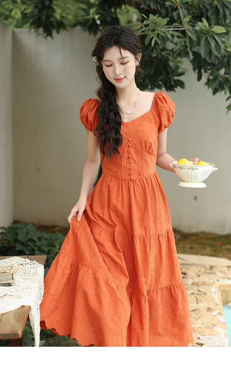 Mishow 100% Cotton Orange Embroidered Sweetheart Dress MXD29L1931