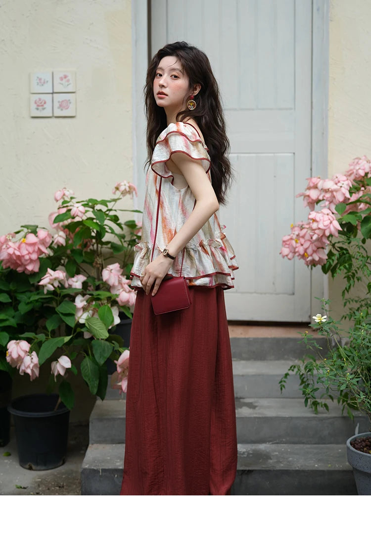 MISHOW Red Wide Leg Pants High Waist Pocket Elastic MXE38K0952