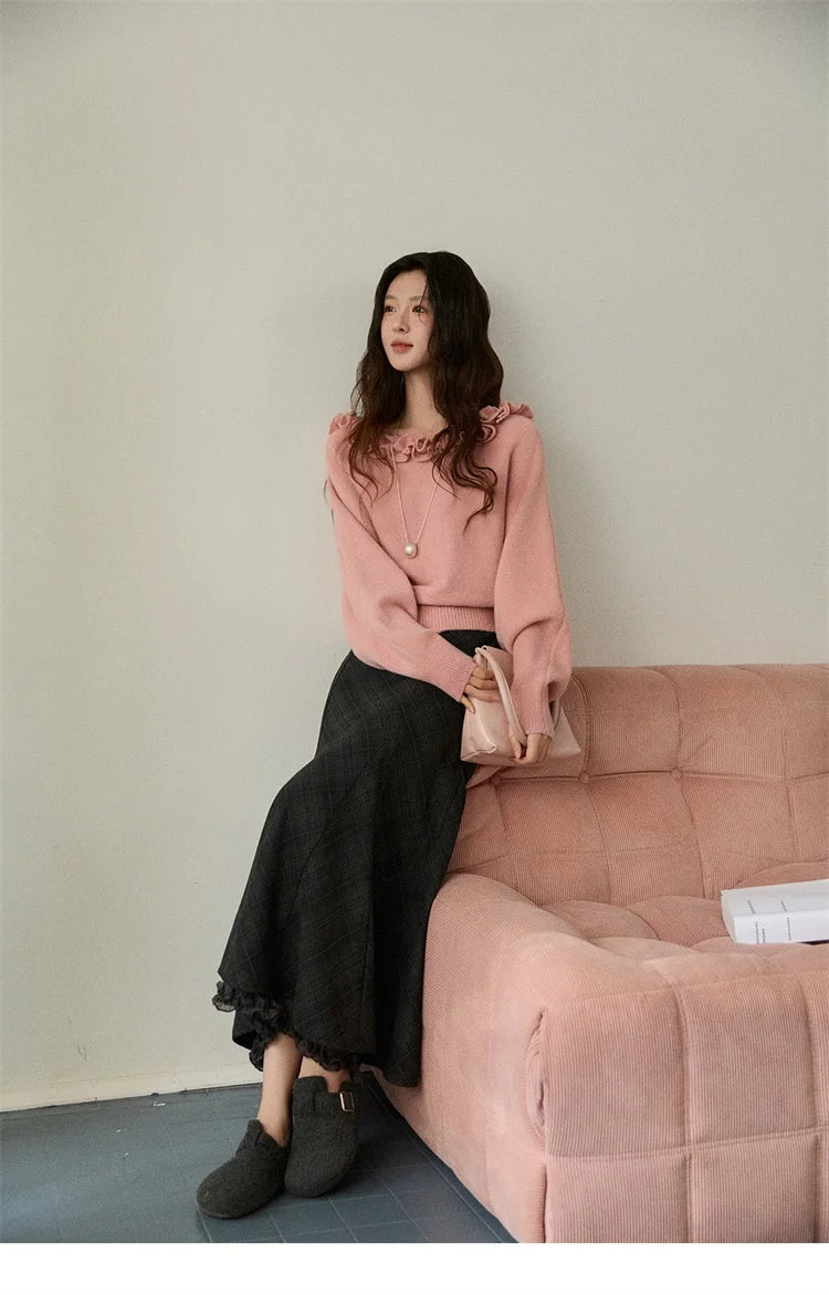 Mishow Orange Lotus Edge Lantern Sleeve Pullover MXE86Z2726