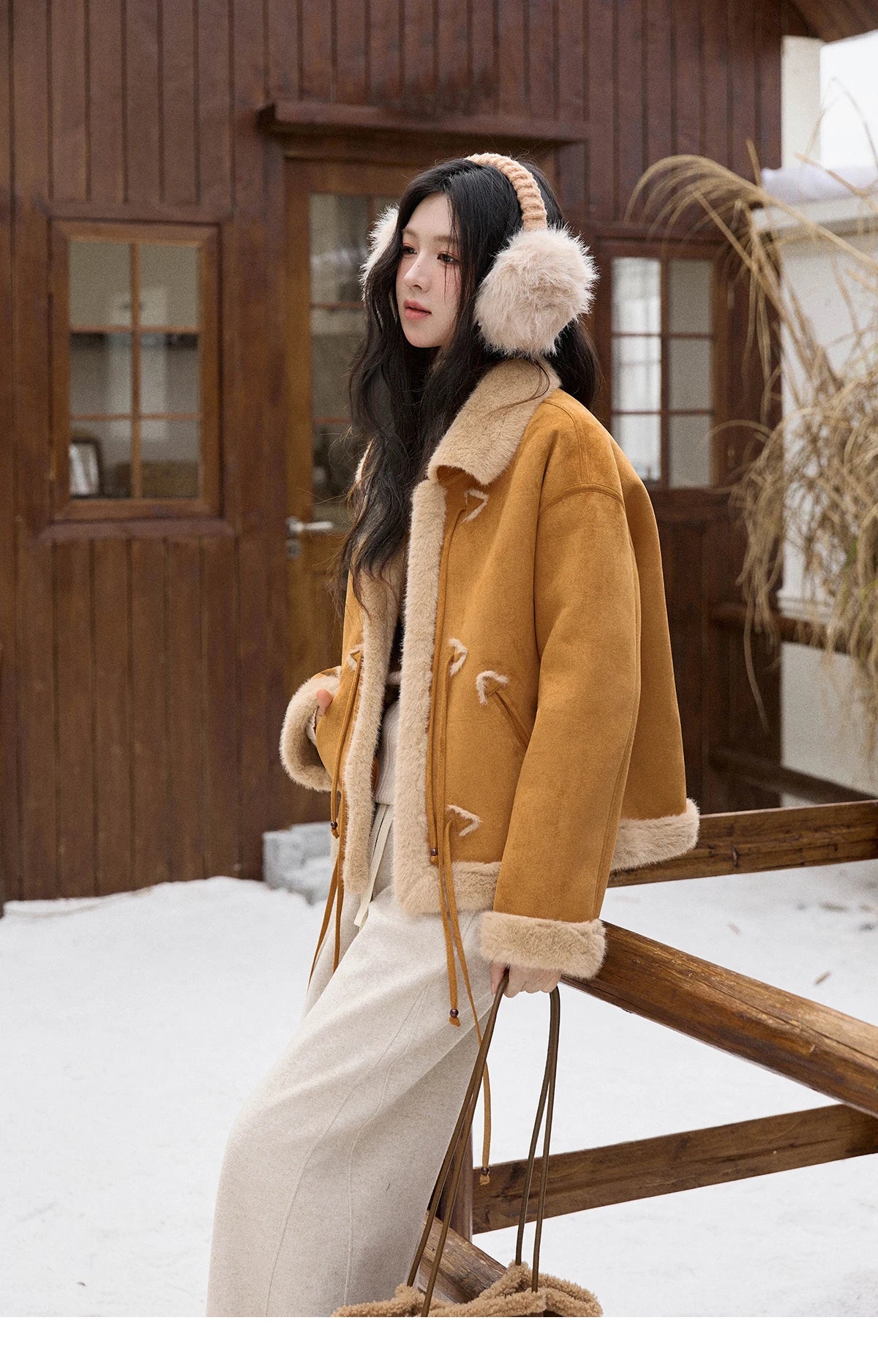 Mishow Suede Imitation Mink Fur Lace-Up Coat MXE90W0921