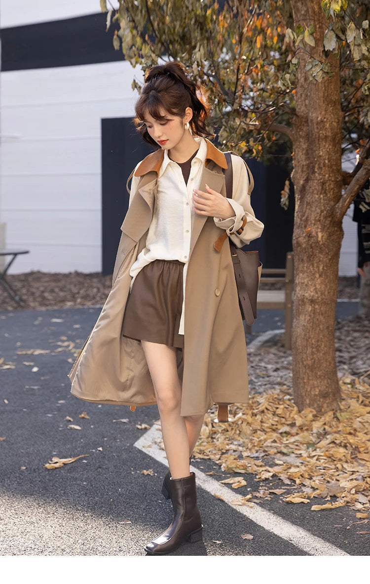 Mishow Khaki Contrast Color Spliced Trench Coat MXB31W0367