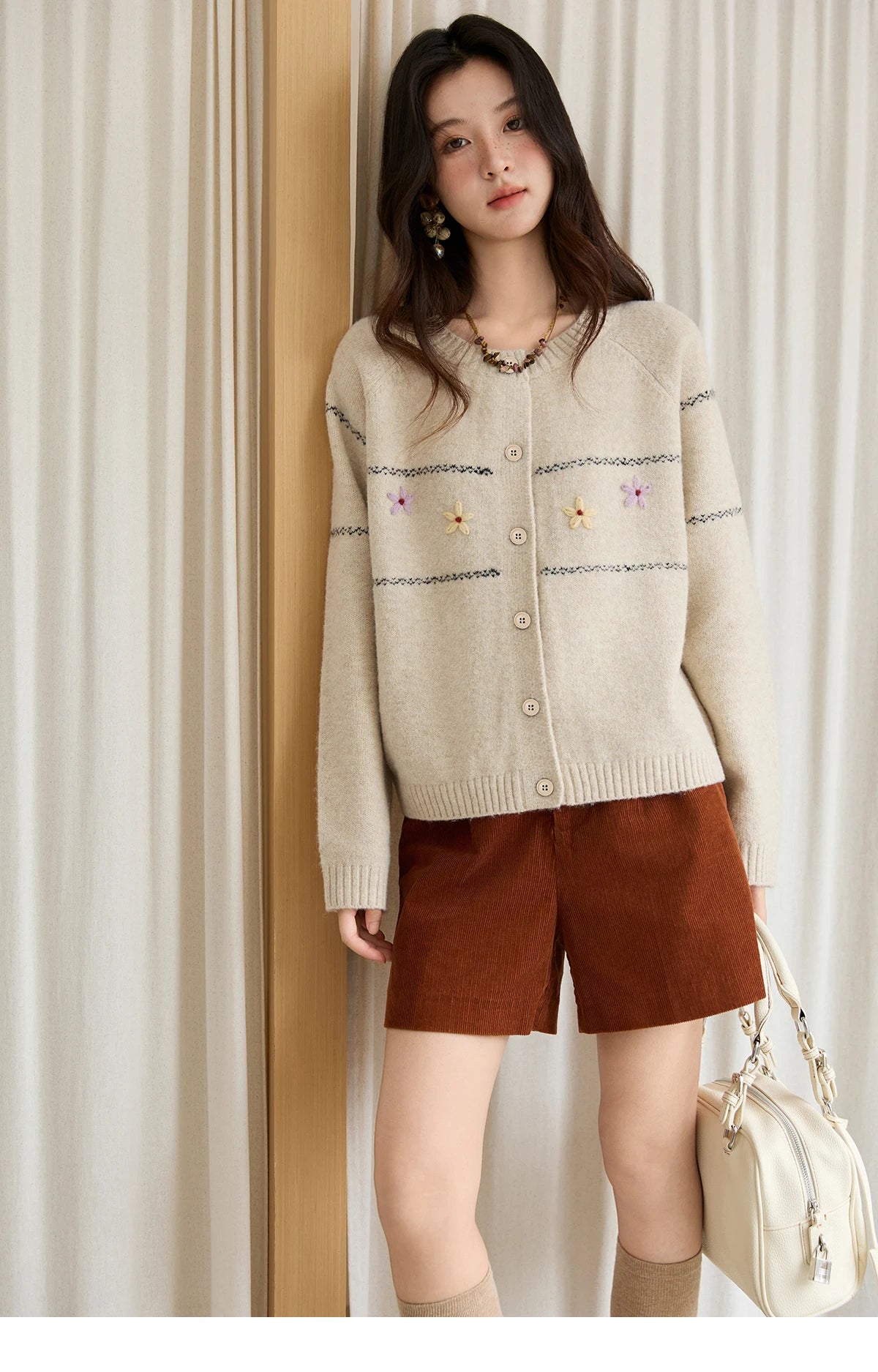 Mishow Blue Flower Embroidered Loose Cardigan MXE46Z2581