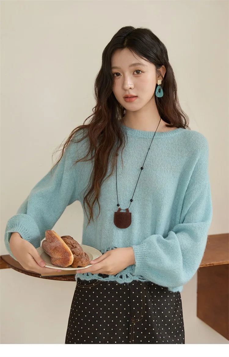 Mishow French Hollow Out Floral O-Neck Sweater MXE44Z2491