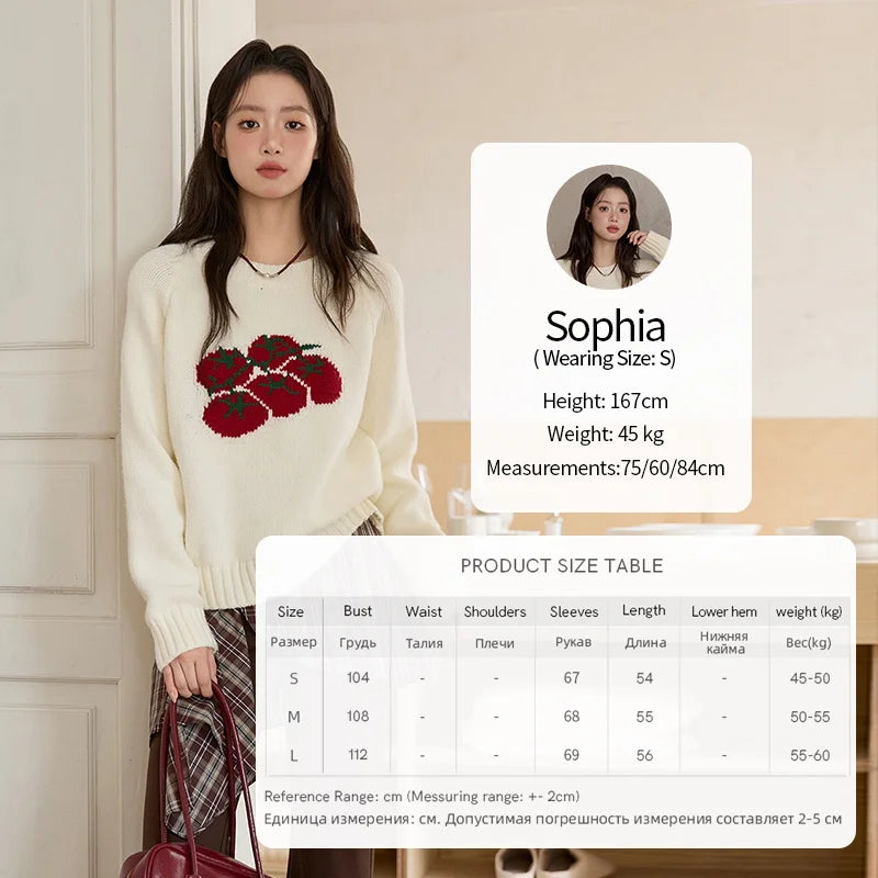 Mishow Off-White Tomato Jacquard Loose Pullover MXE51Z2692