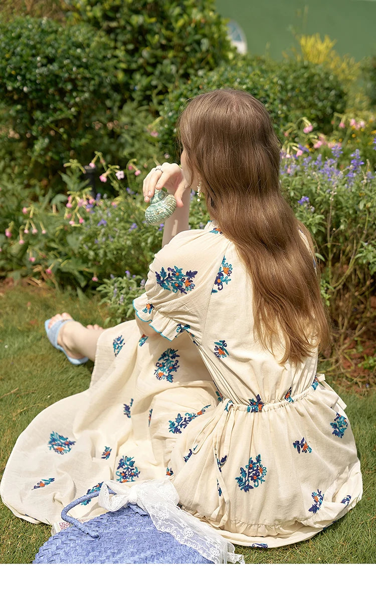 Mishow French Embroidered Flower Drawstring Dress MXD24L1835