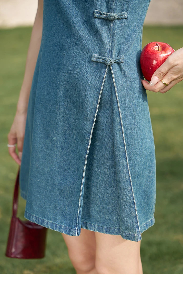Mishow Chinese Flying Sleeve Split Denim Dress MXD22L1851