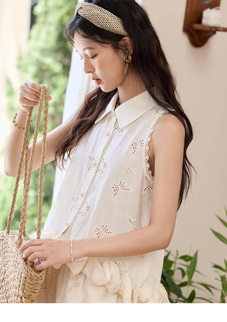 MISHOW Cotton Butterfly Hollow Lace Shirt with Tube Top MXE34X1808