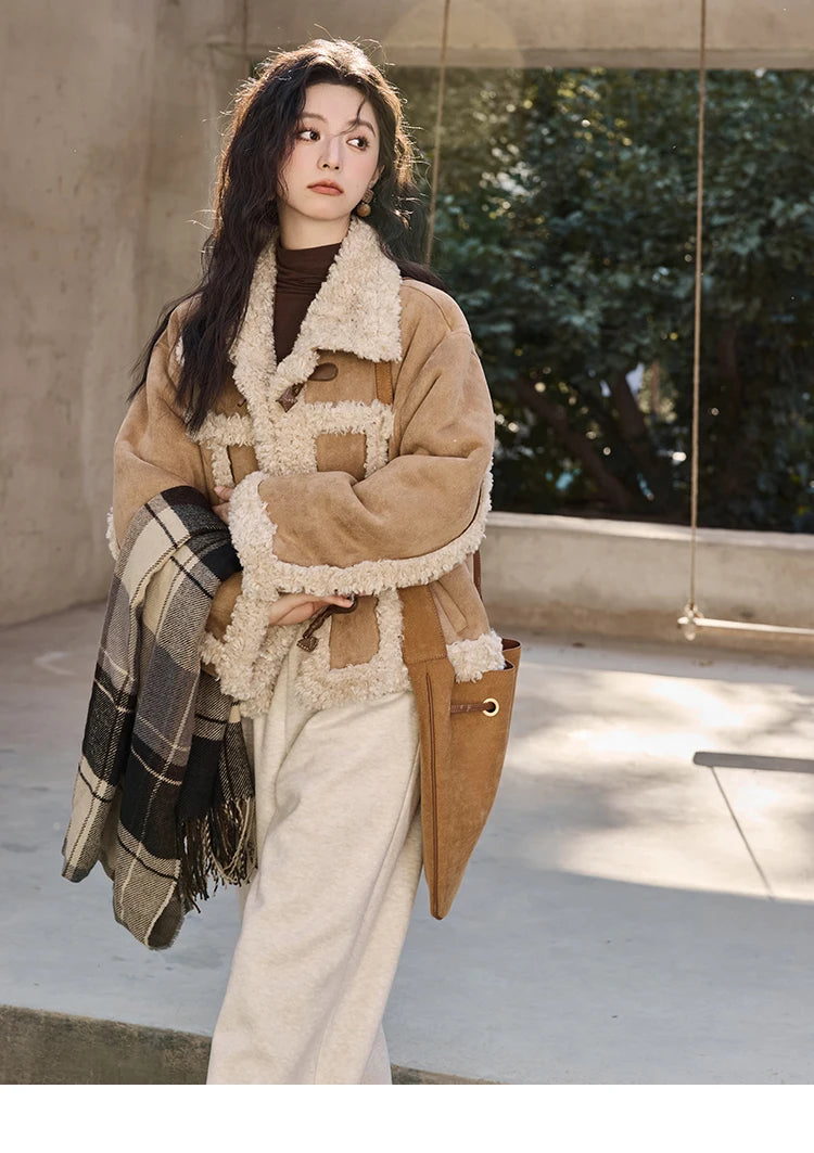 Mishow Vintage Cow Horn Button Lamb Wool Coat MXD35W0492