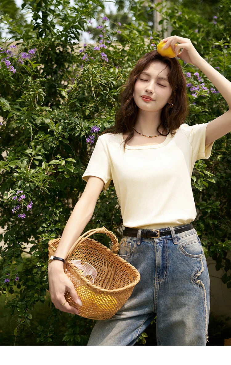 Mishow Solid Square Neck Cotton Tee MXC12T0641