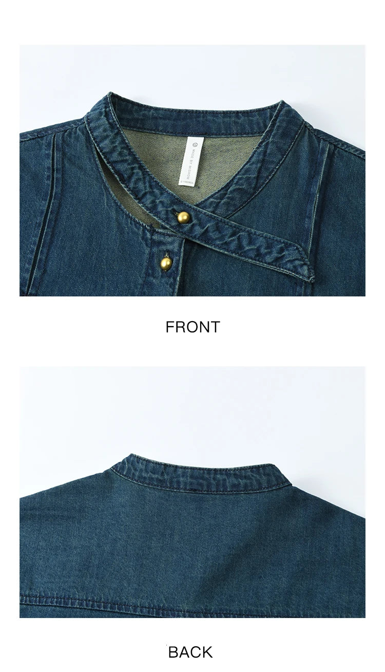 MISHOW 100% Cotton Denim Shirt O-Neck Loose Fit MXE12C0384
