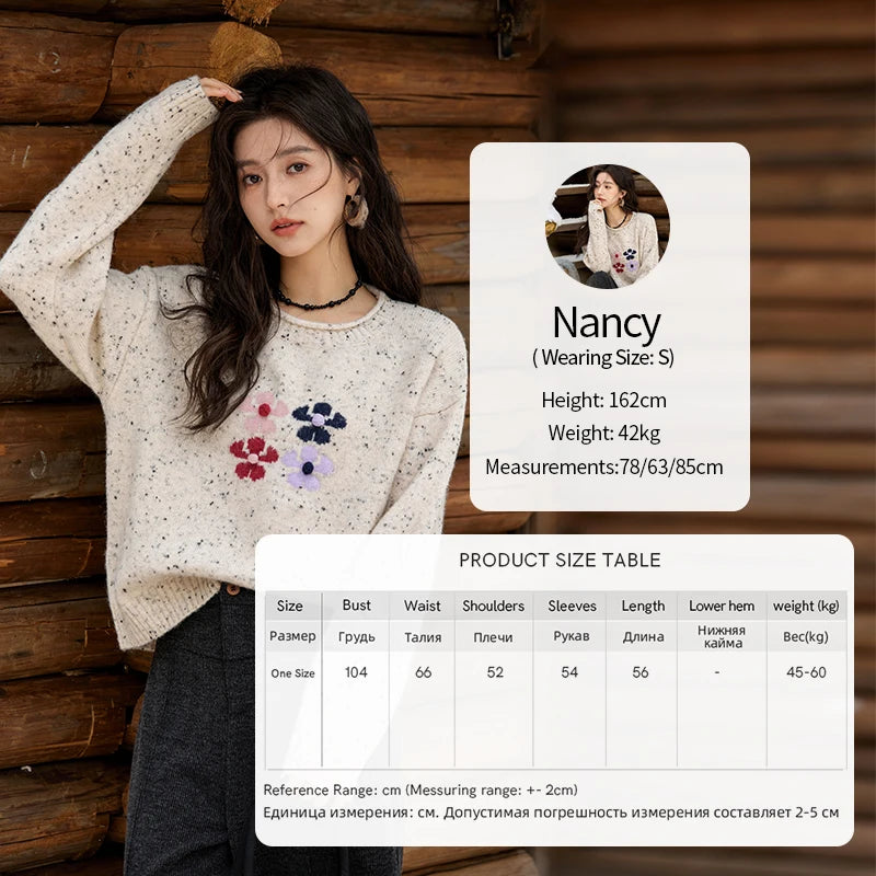 Mishow Wool Blend Flower Color Dots O-Neck Pullover MXD56Z1066