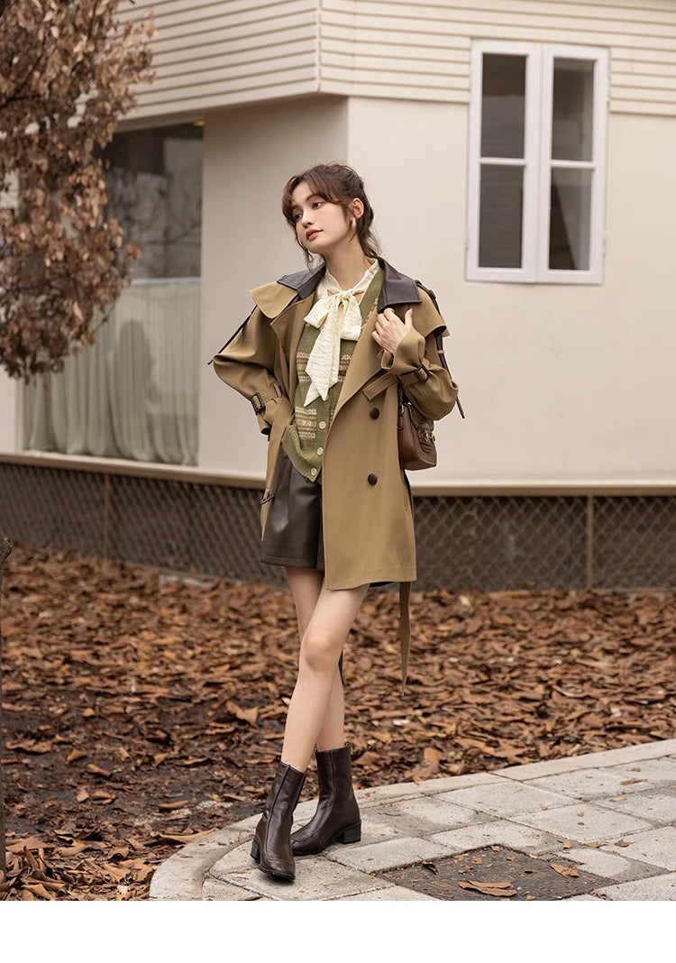 Mishow Polo Collar Patchwork Long Trench Coat MXB33W0399