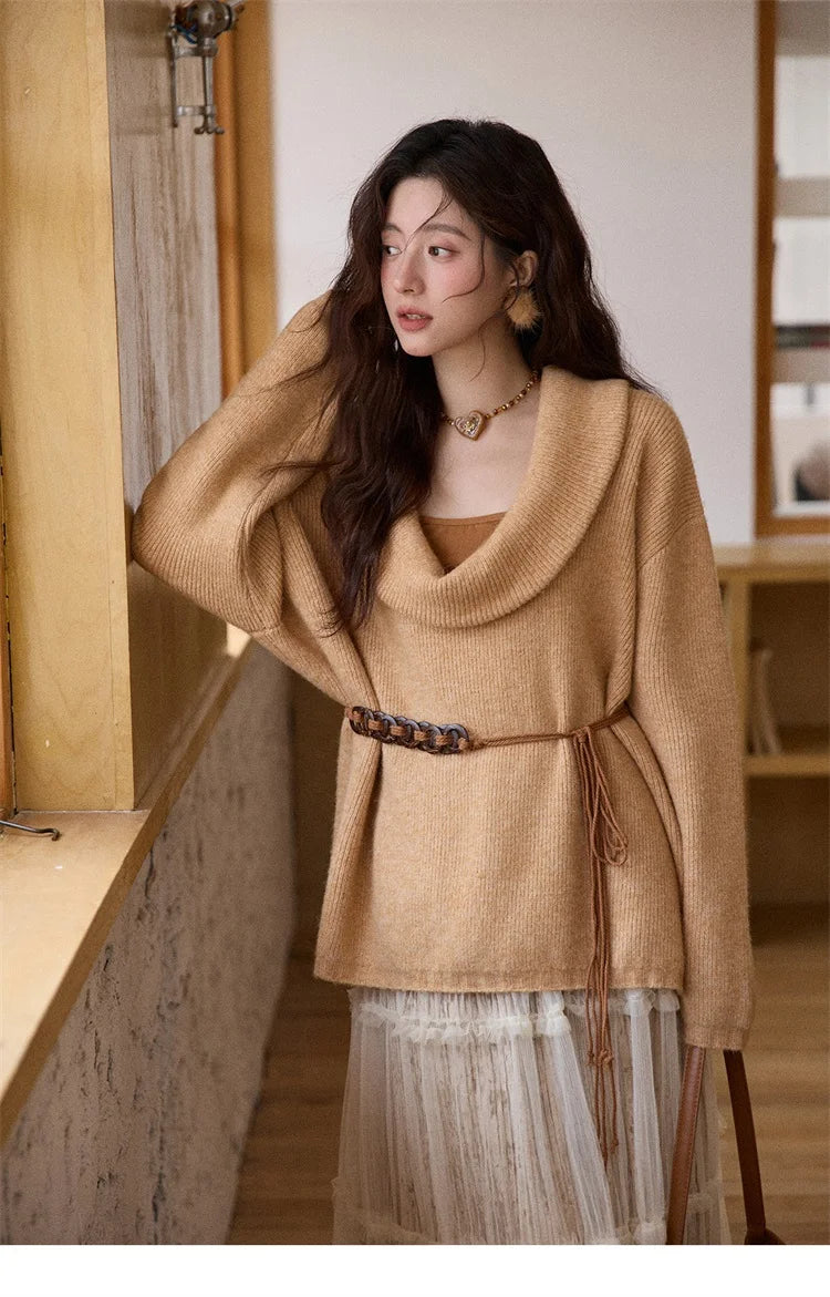 Mishow Orange French Style Sweater with Vest & Belt Set MXE86T1437