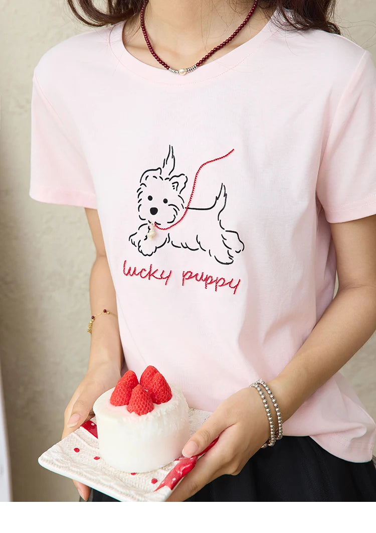 Mishow Cute Puppy Printed Short Sleeve Tee MXE36T0640