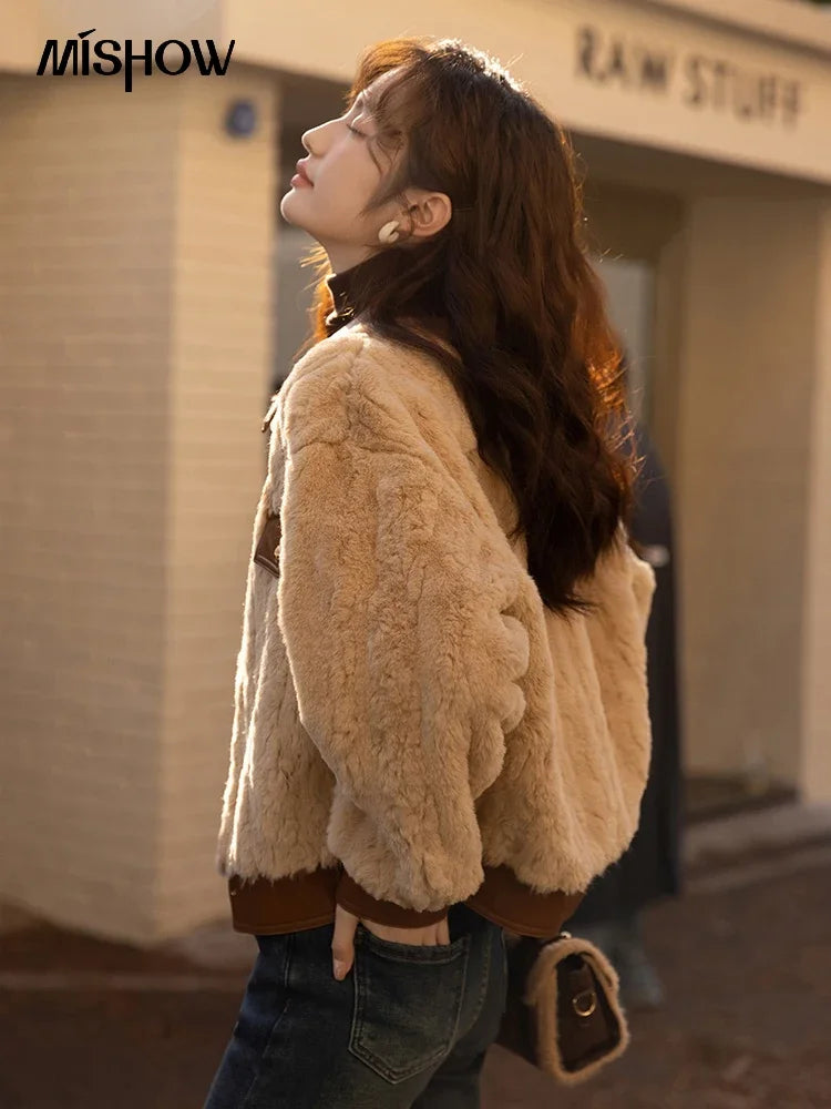 Mishow Lamb Wool Leather Trim Coat MXB43W0490