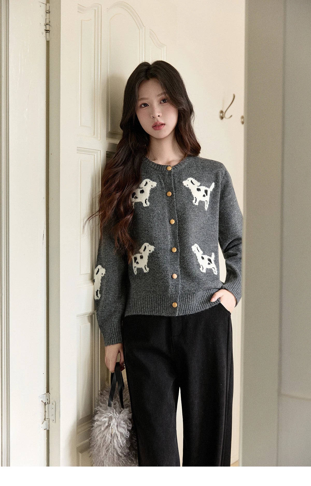 Mishow Puppy Jacquard Crew Neck Cardigan MXE93Z2950