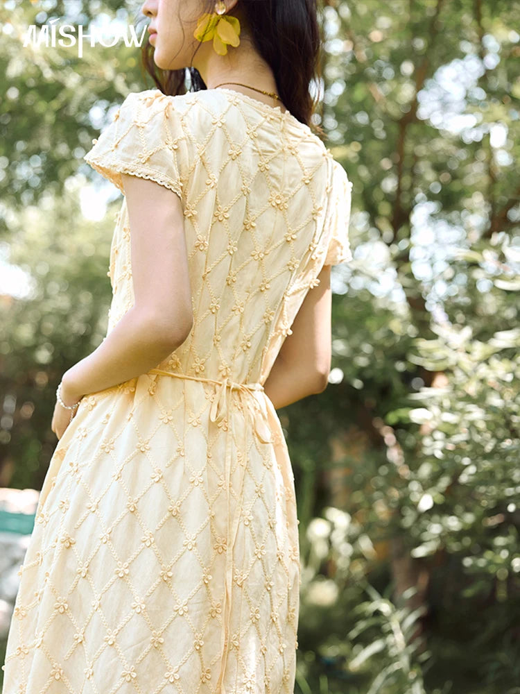 Mishow V-Neck Lace Spliced Embroidery Dress MXE38L2378