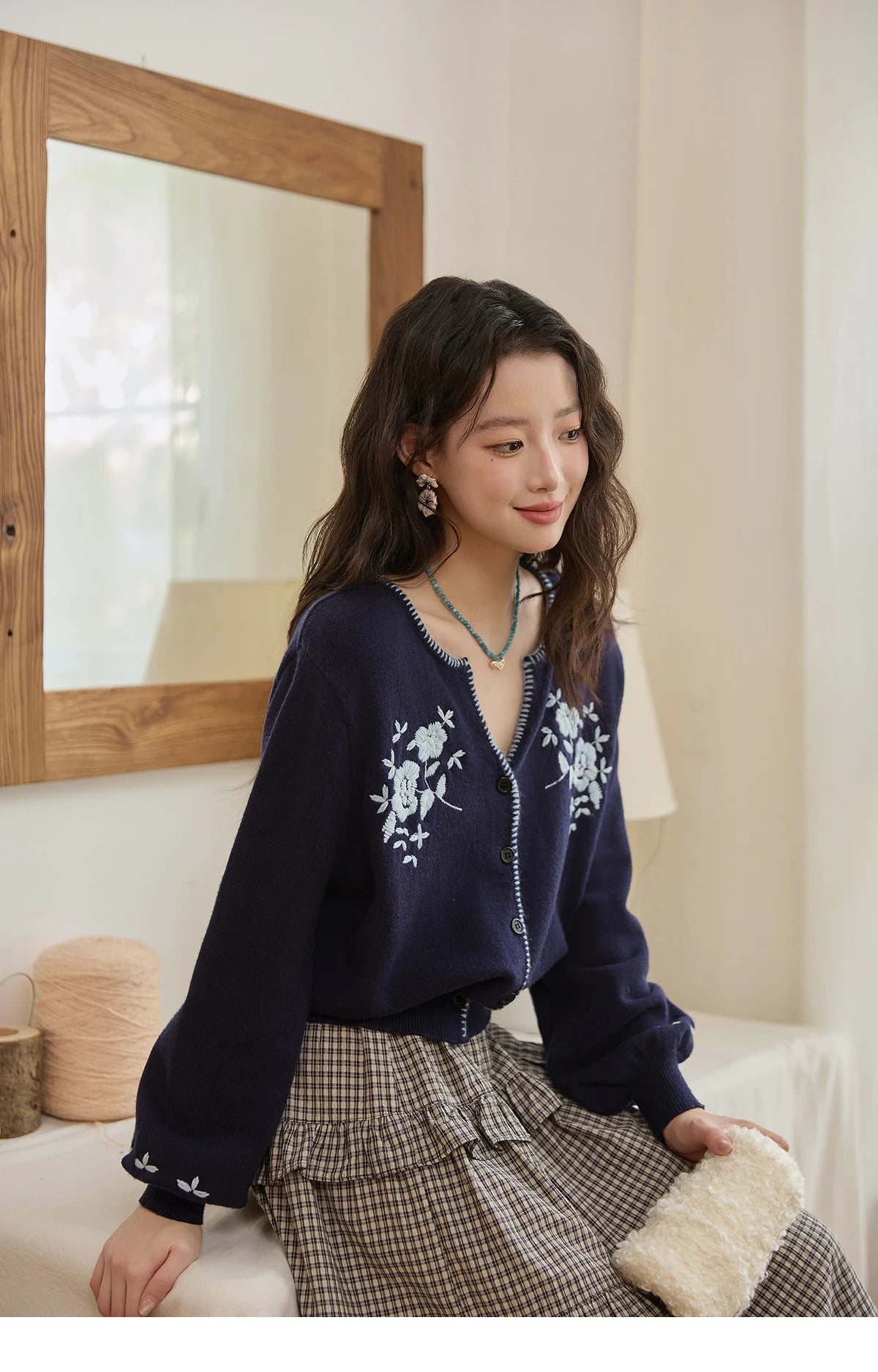 Mishow Dark Blue French Embroidered Cardigan MXE45Z1381