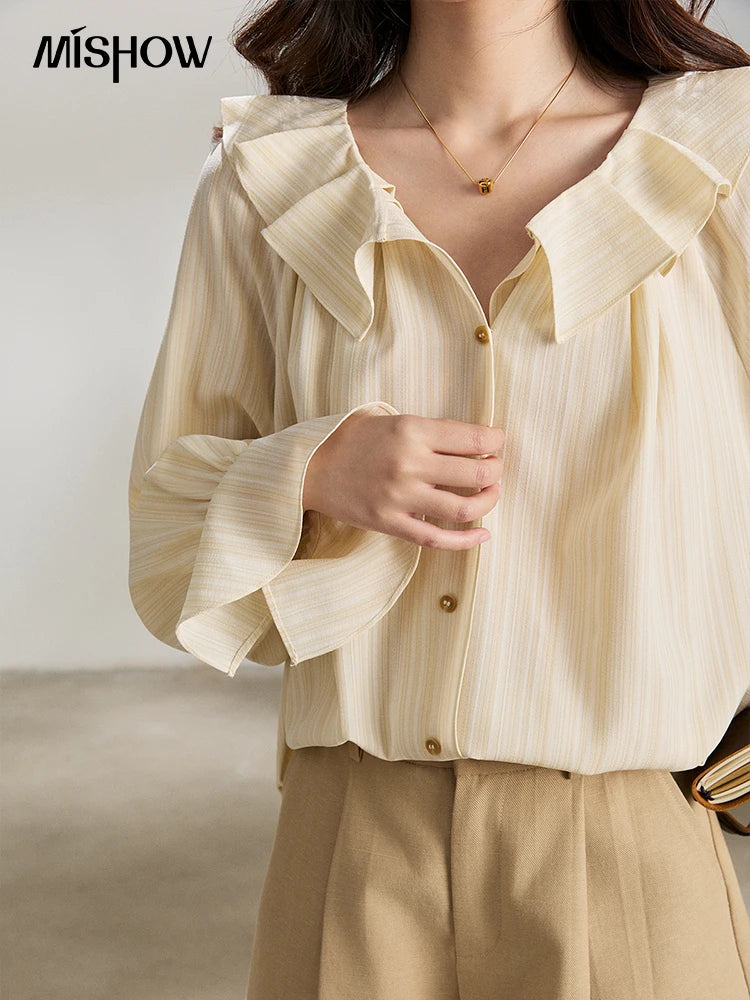MISHOW Ruffled Collar Striped Shirt Flare Sleeve MXF13C2438