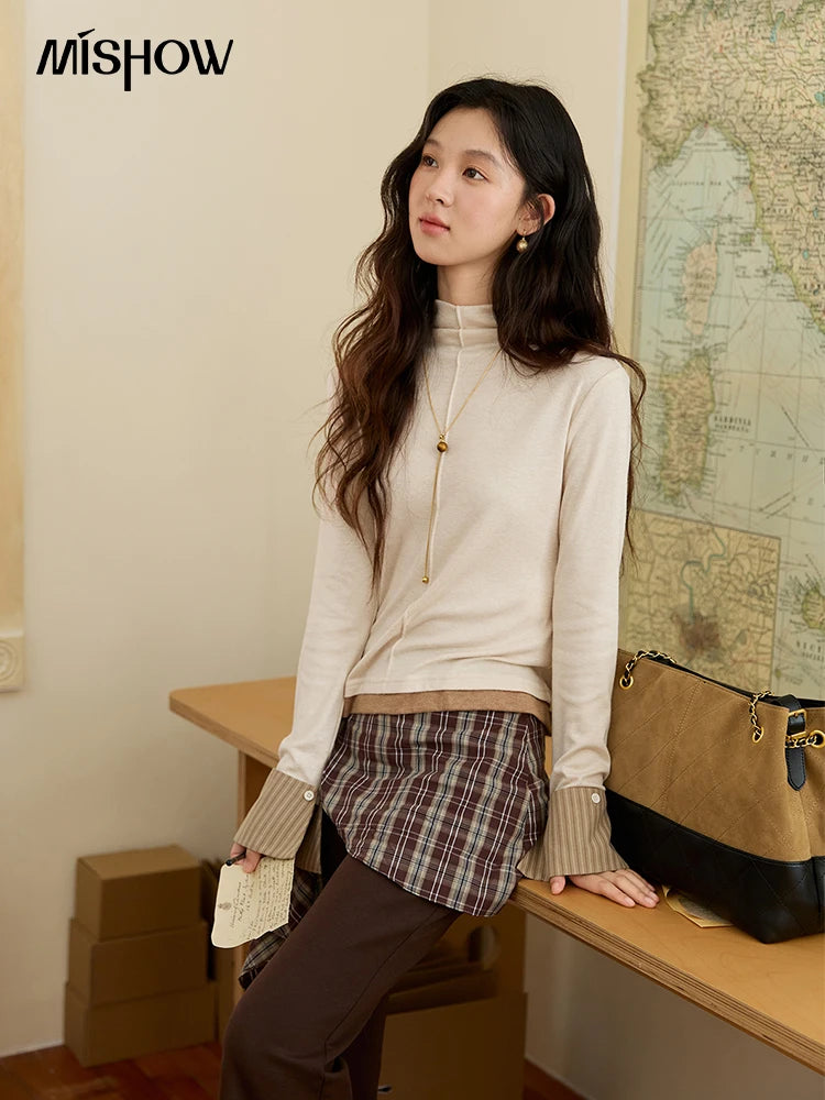 Mishow Apricot Stand Collar Slim Top with Detachable Cuffs MXE49Z2532
