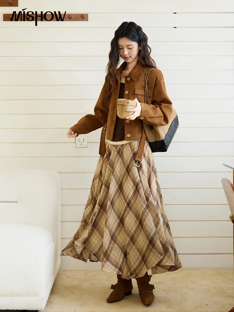 MISHOW Brown Lapel Jacket Metal Button Decorated Windproof MXE46W0864