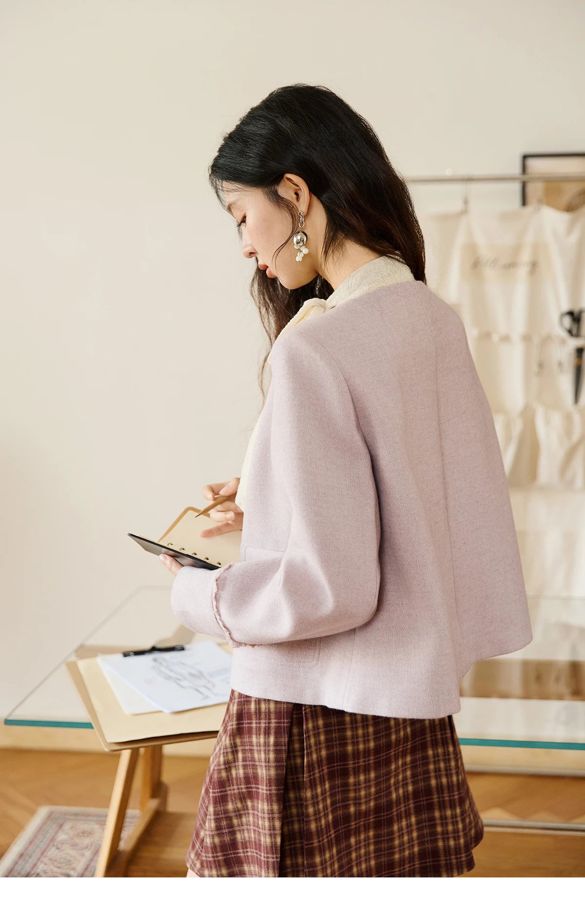 MISHOW Purple Woolen Coat Slanted Placket Splicing Lace Shoulder Pads MXE47W0840