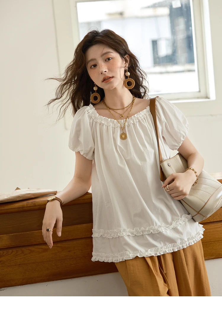 MISHOW Puff Sleeve Blouse Edible Tree Fungus Spliced MXE39X1929