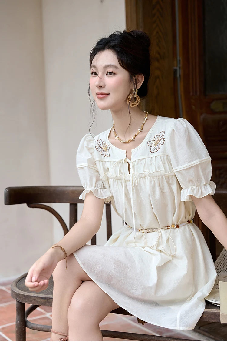 Mishow Jacquard Embroidered Bubble Sleeve Dress MXD30L1864