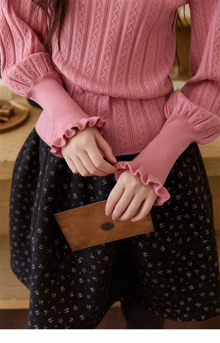 Mishow Half Turtleneck Ruffle Lantern Sleeve Top MXE93Z2810