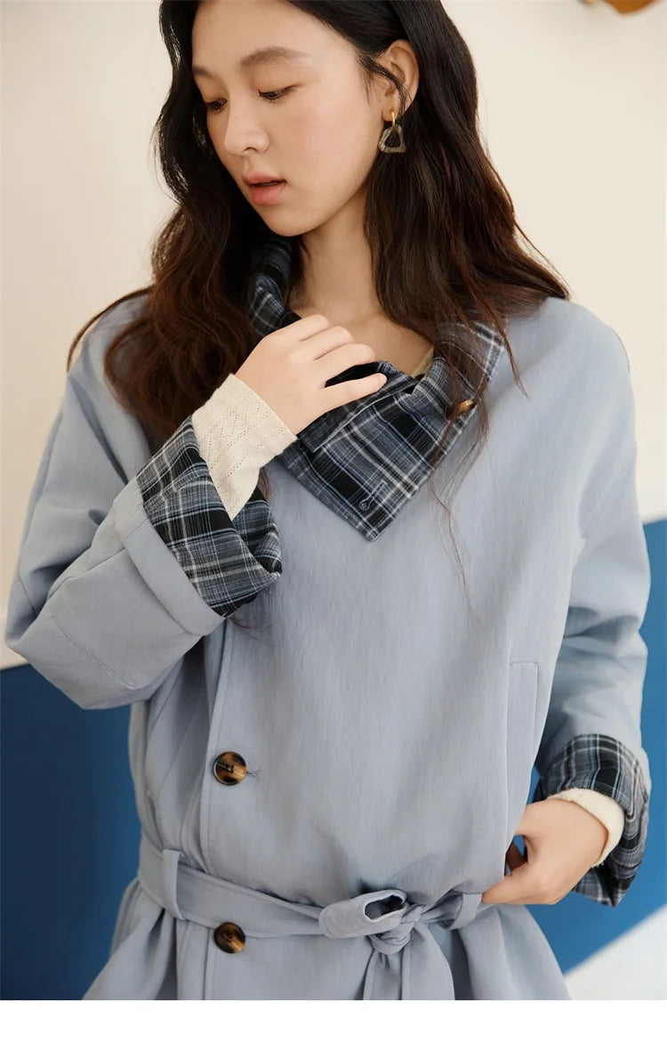 Mishow Blue Plaid Two-Sided Trench Coat MXE48W0871