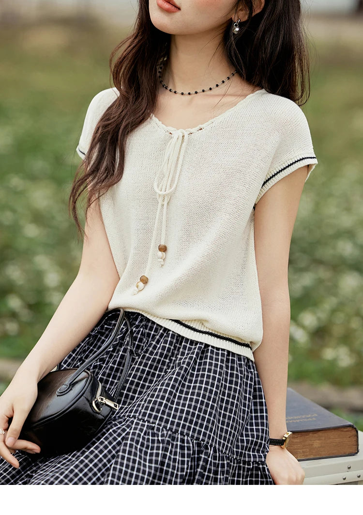 Mishow Office Lady V-Neck Bead Design Pullover MXE33Z1227