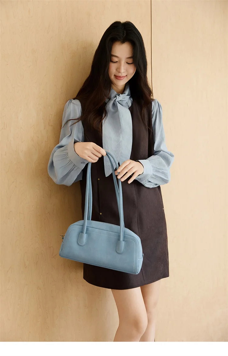 Mishow Light Blue Shirt & Brown Vest Skirt Suit MXE47T1408