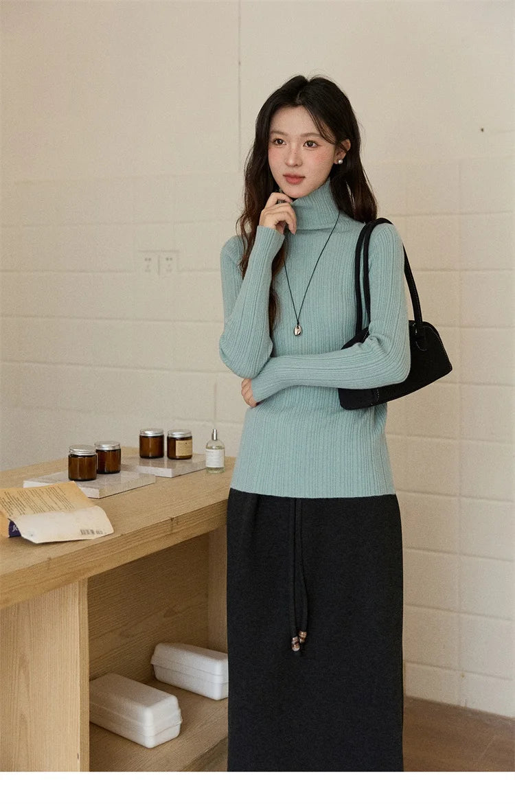 MISHOW Brown Retro High Waist Skirt Back Split Straight Leg MXE90B2447