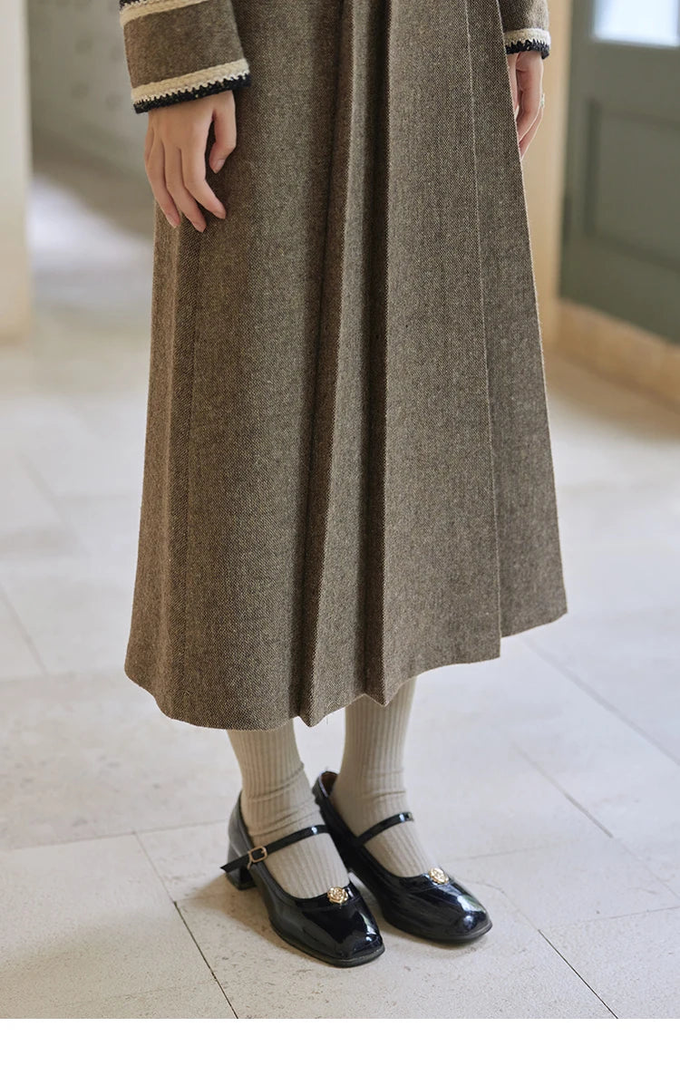 Mishow Vintage Plaid Tweed Jacket & Pleated Skirt Set MXD56W0569