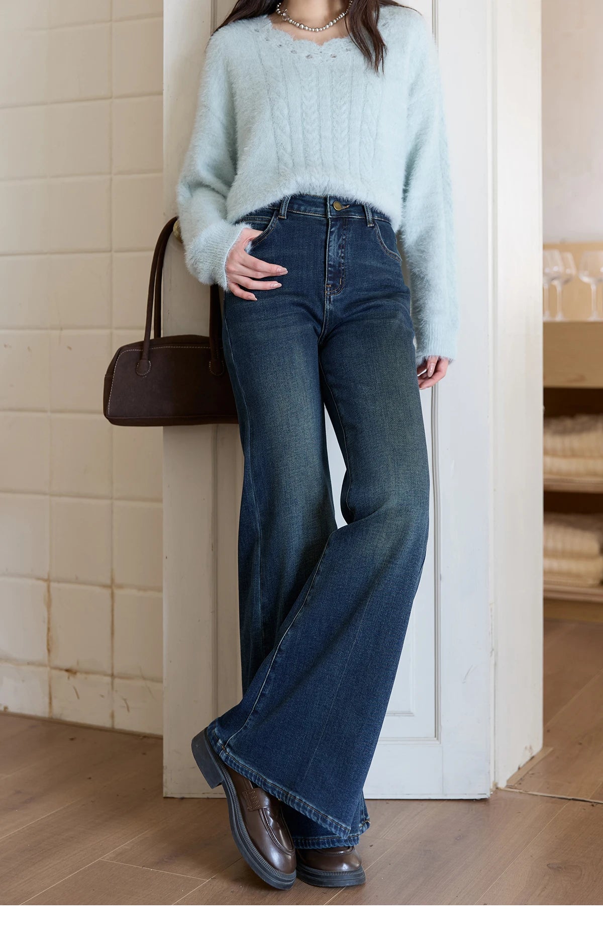 Mishow Denim Blue Flared High Waist Jeans MXE51K1092