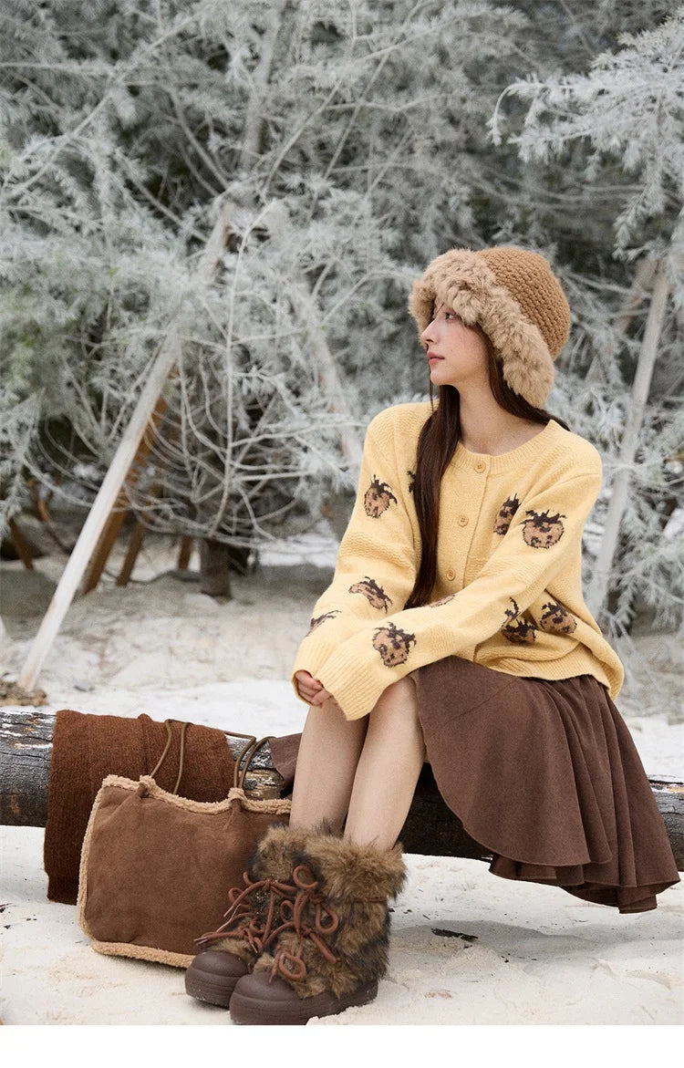 Mishow Funny Pineapple Jacquard Round Neck Cardigan MXE87Z2752