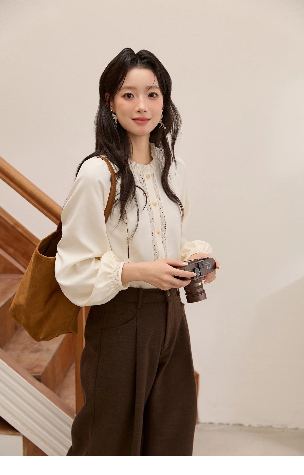 MISHOW Brown Wide-Leg Pants High Waist Drape Trousers MXE51K1094