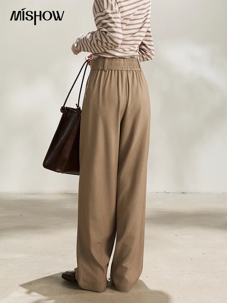 MISHOW Camel Wide Leg Pants High Waist Pleated MXF108K1007