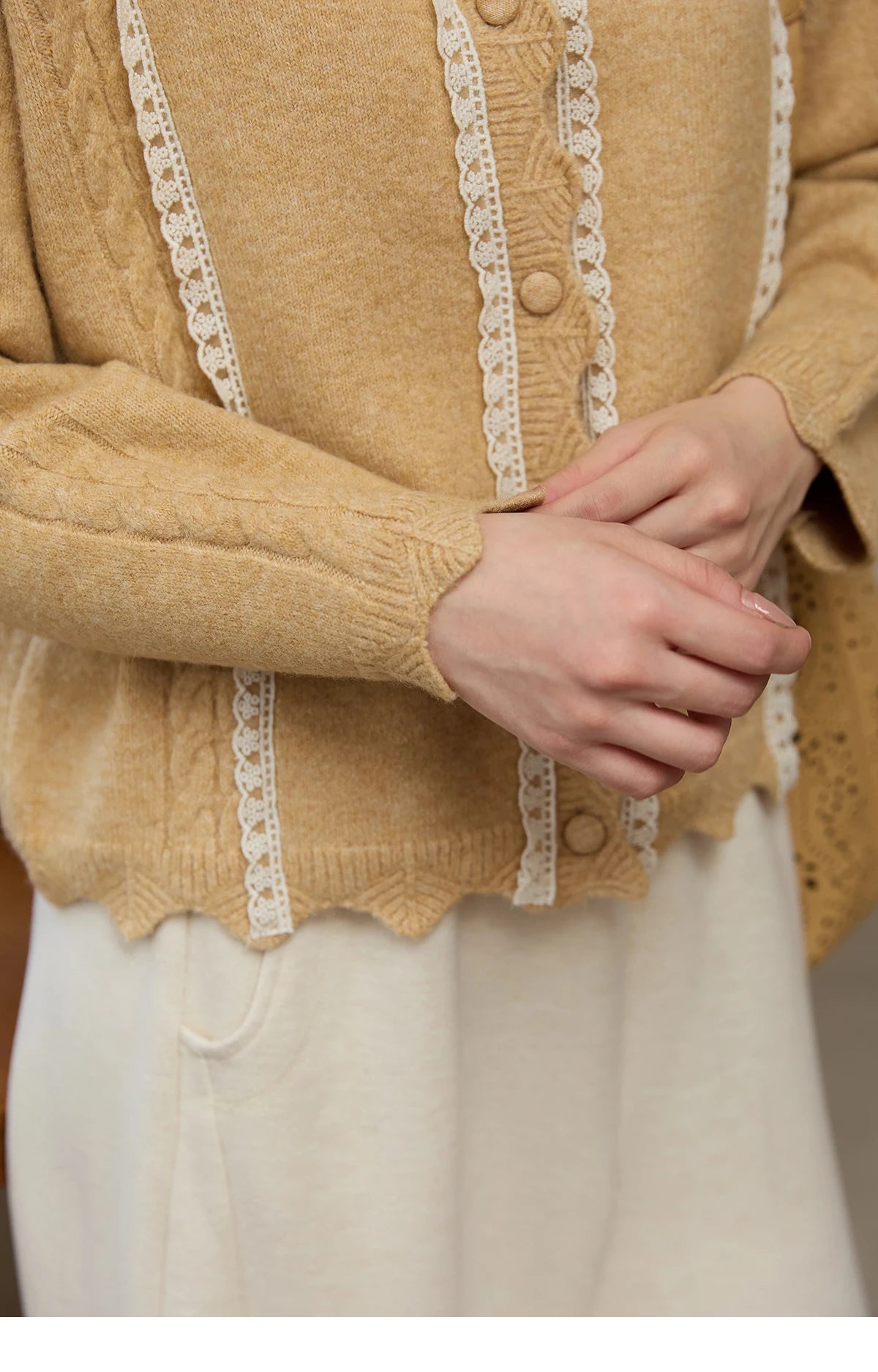 Mishow Yellow Lace Stitching Cable Knit Cardigan MXE51Z2546