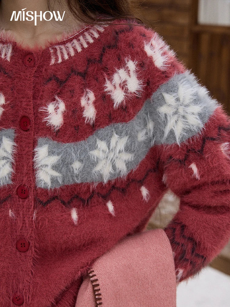 Mishow Red Imitation Mink Fur Snowflake Cardigan MXE91Z2801