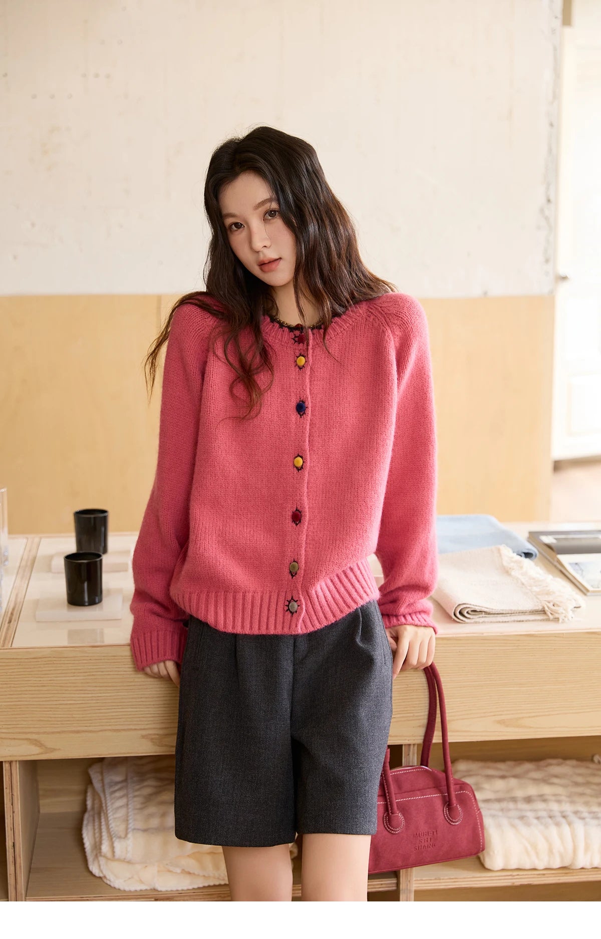 Mishow Color Button Minimalist Crew Neck Cardigan MXE88Z2688
