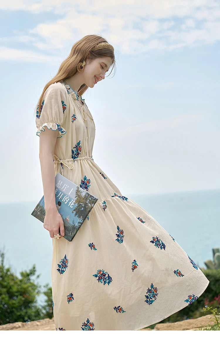 Mishow French Embroidered Flower Drawstring Dress MXD24L1835