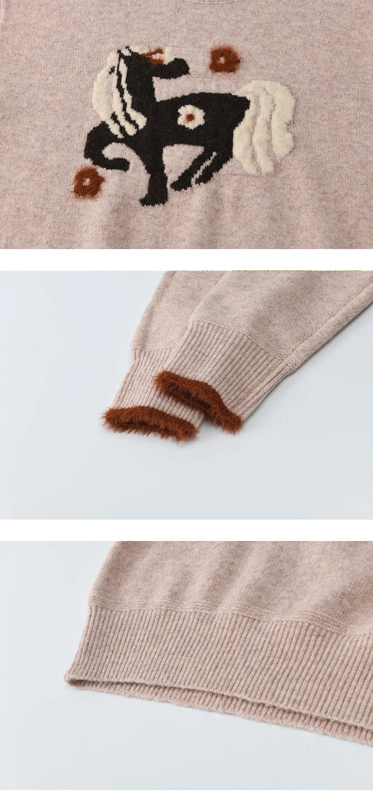 Mishow Horse Pattern Faux Mink Fur Cuff Sweater MXE94Z2863