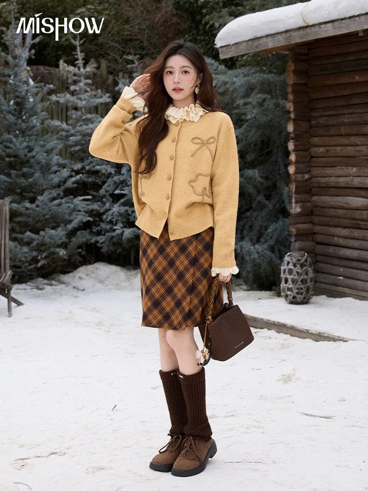 Mishow Retro Plaid Brushed High Waist Warm Skirt MXE91B2457